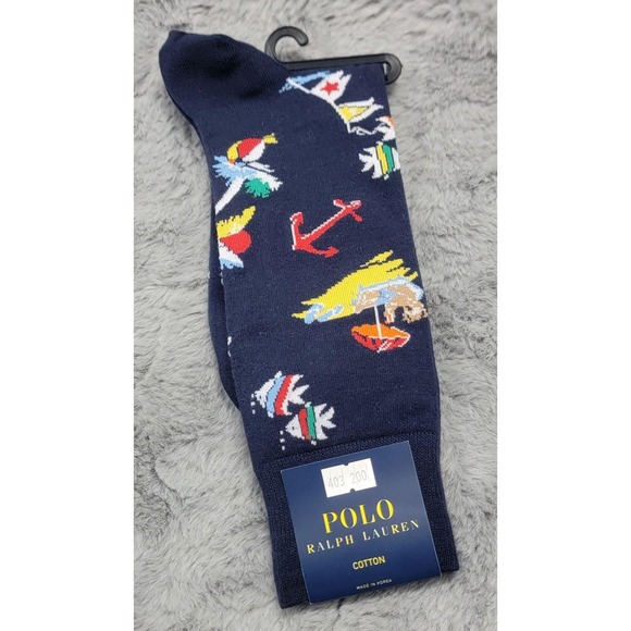 Polo Ralph Lauren Other - Polo Ralph Lauren Socks Mens 10-13 Navy Beach Vacation Bear Fish Crew Mid Calf